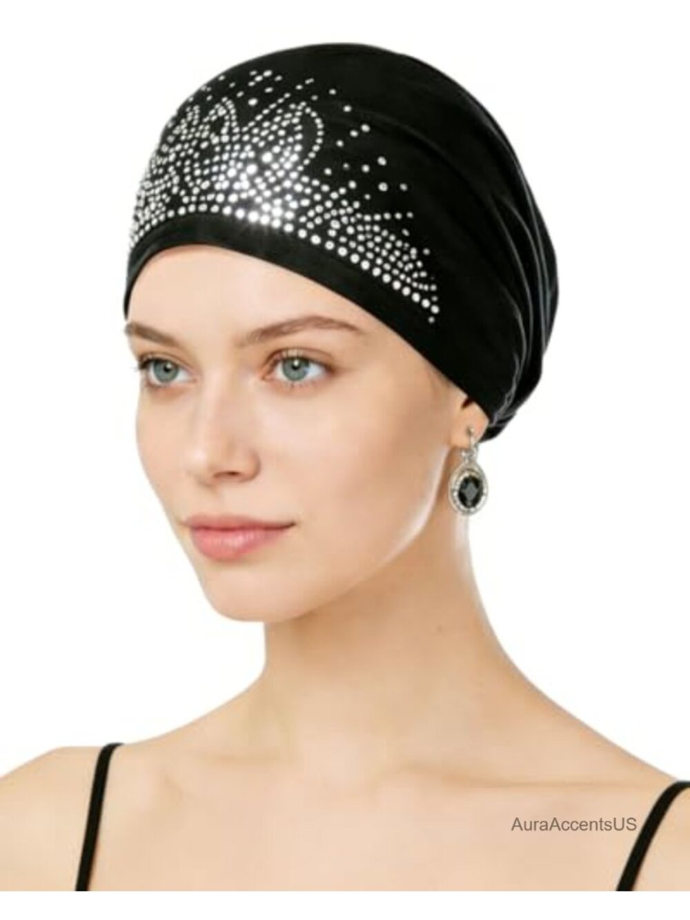 Rhinestone Chemo Beanie Turban Soft Polyester Stretch Cancer Hat